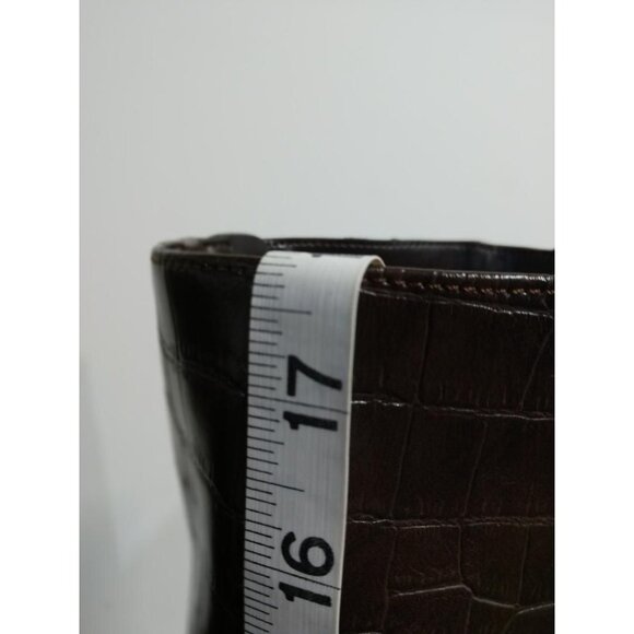 Marc Fisher Dark Brown Crocodile Embossed Knee-High Leather Boots 7M With Zipper - Picture 4 of 9
